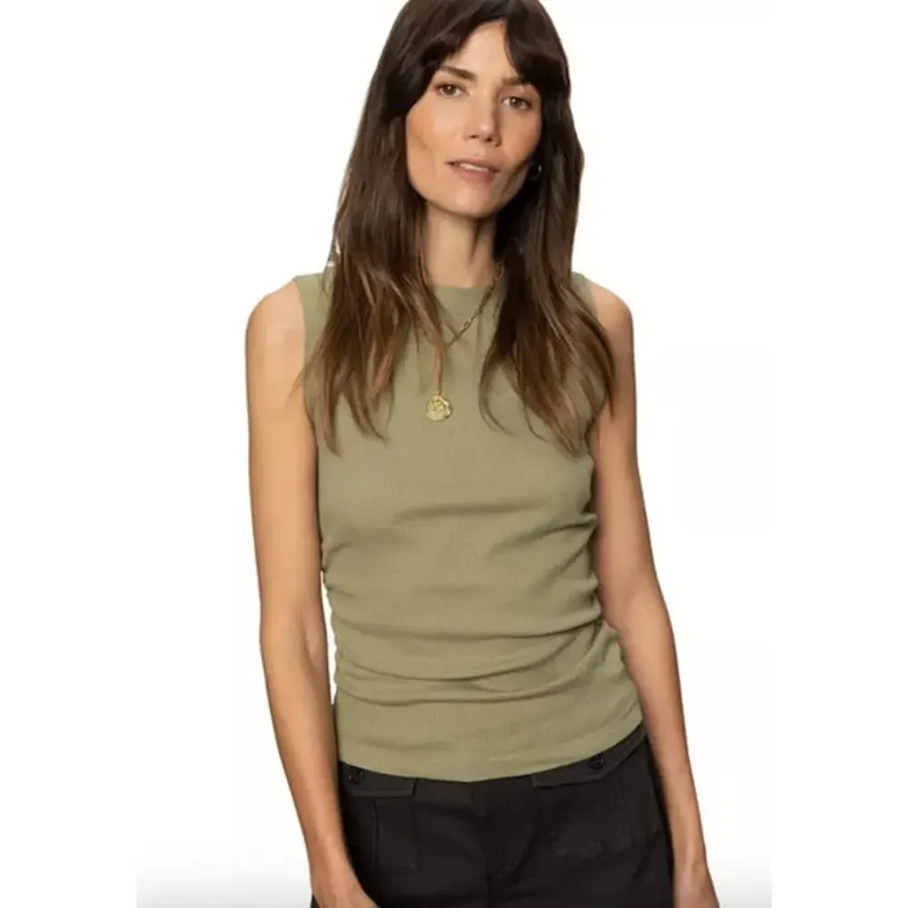 SANCTUARY Top Size XS NEW Sage Green Ribbed Ruched Tank Crew Neck - Picture 8 of 10
